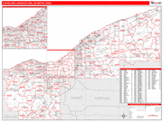 Cleveland-Elyria Metro Area Wall Map Red Line Style